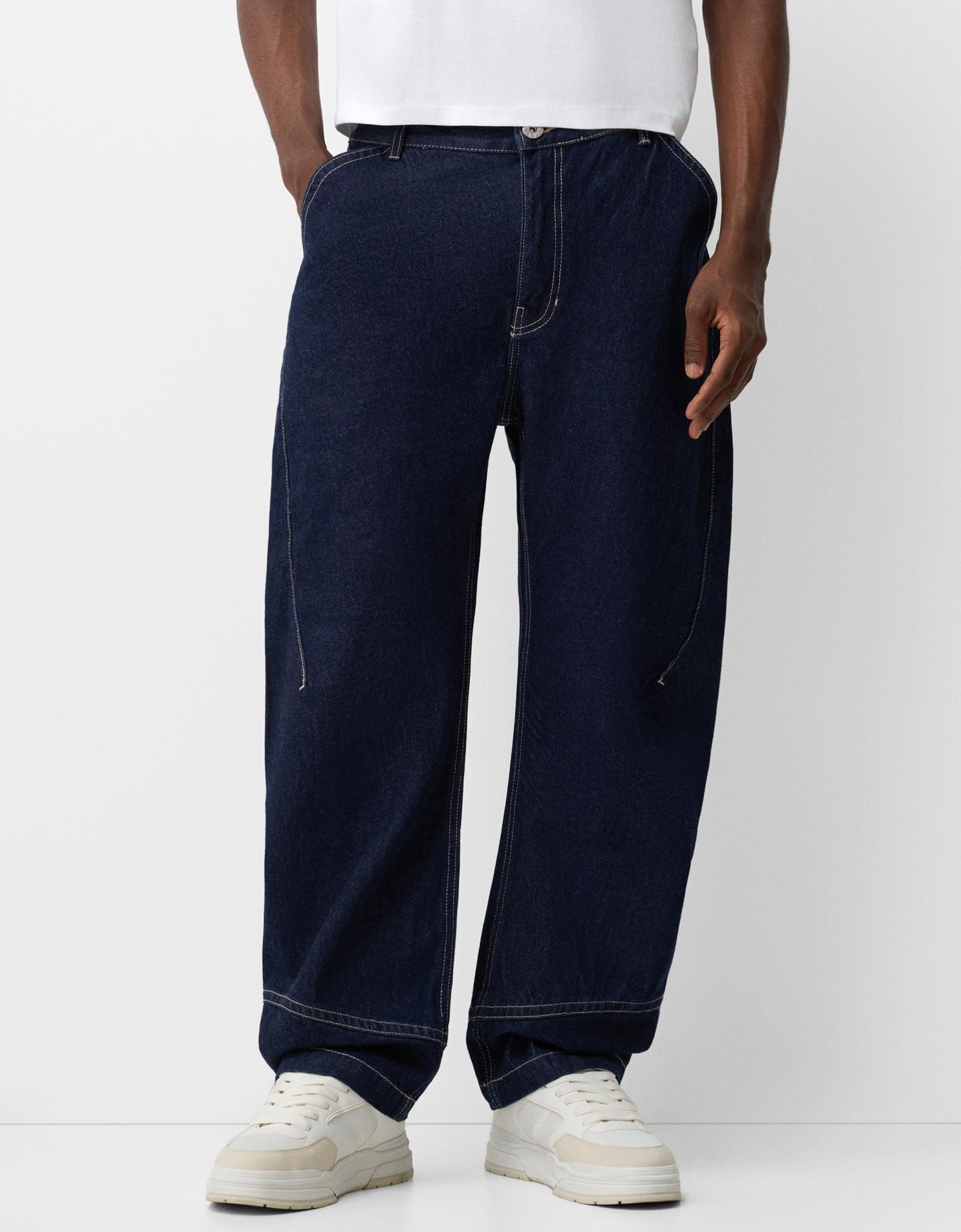 Bershka Jeans Baggy Hombre 36 Marino