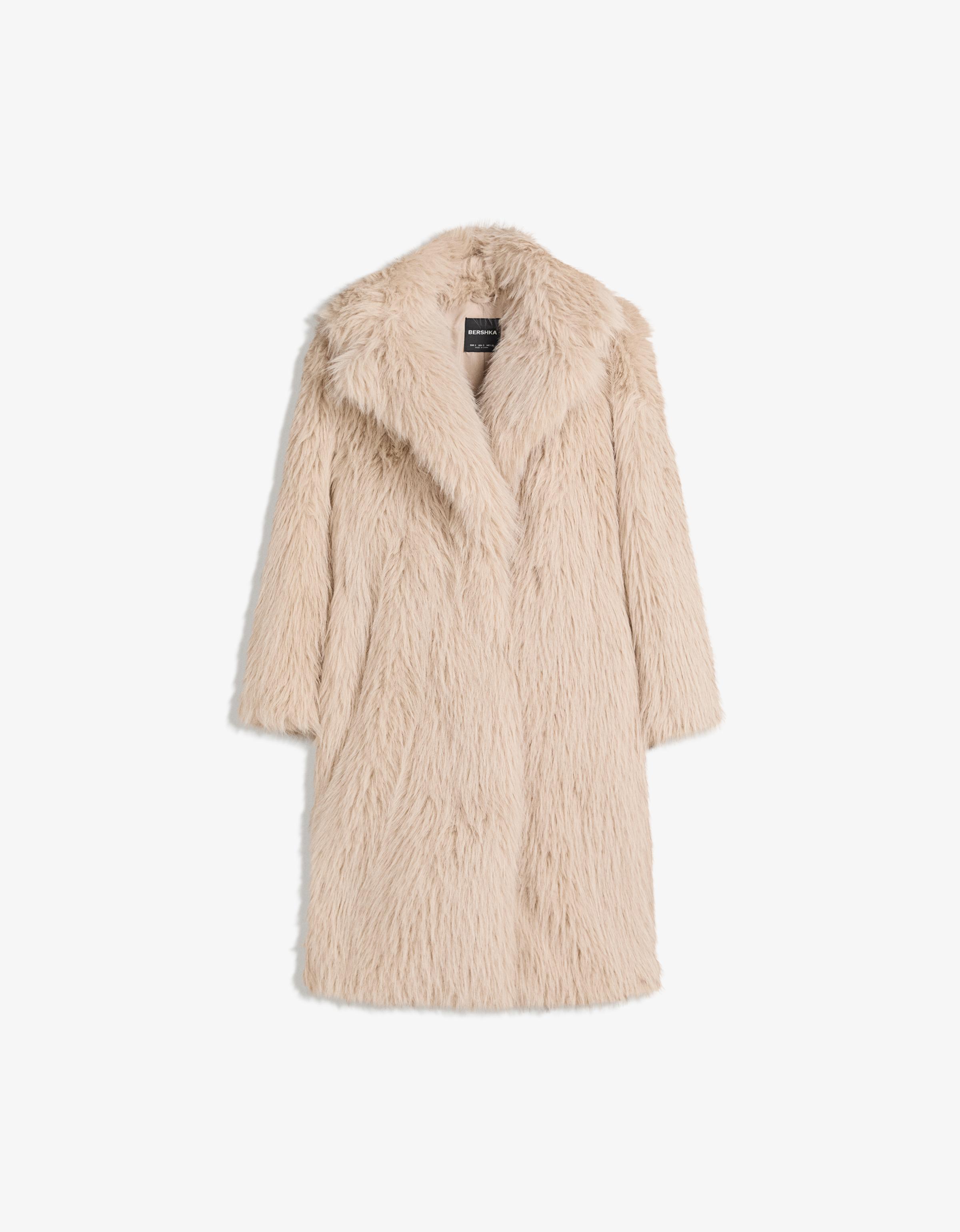 Long faux fur coat — Sand
