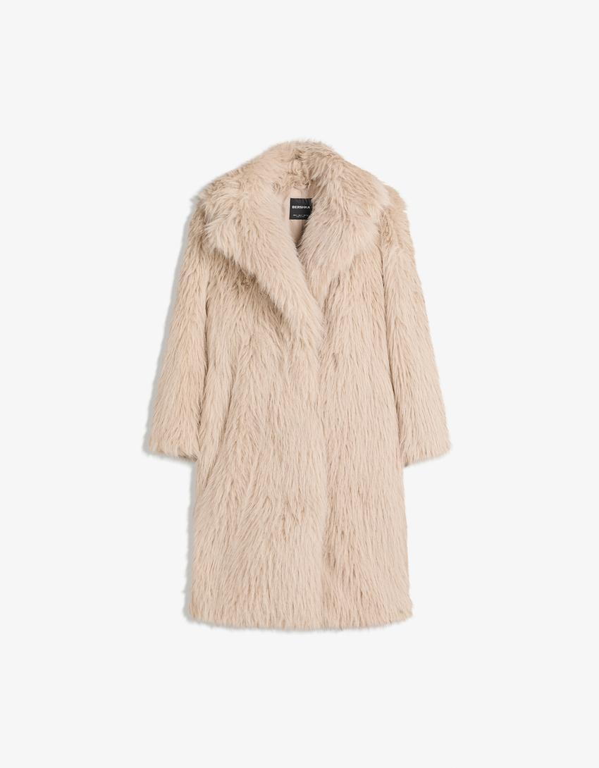 Long faux fur coat-Sand