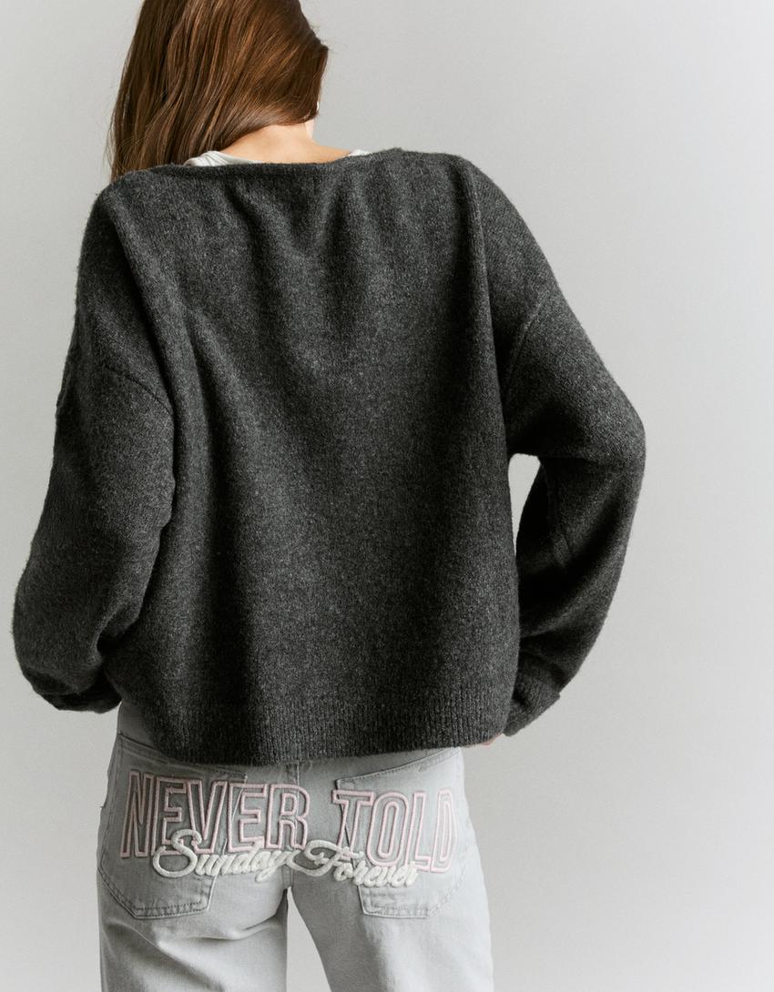 Jersey cuello pico soft touch-Gris oscuro