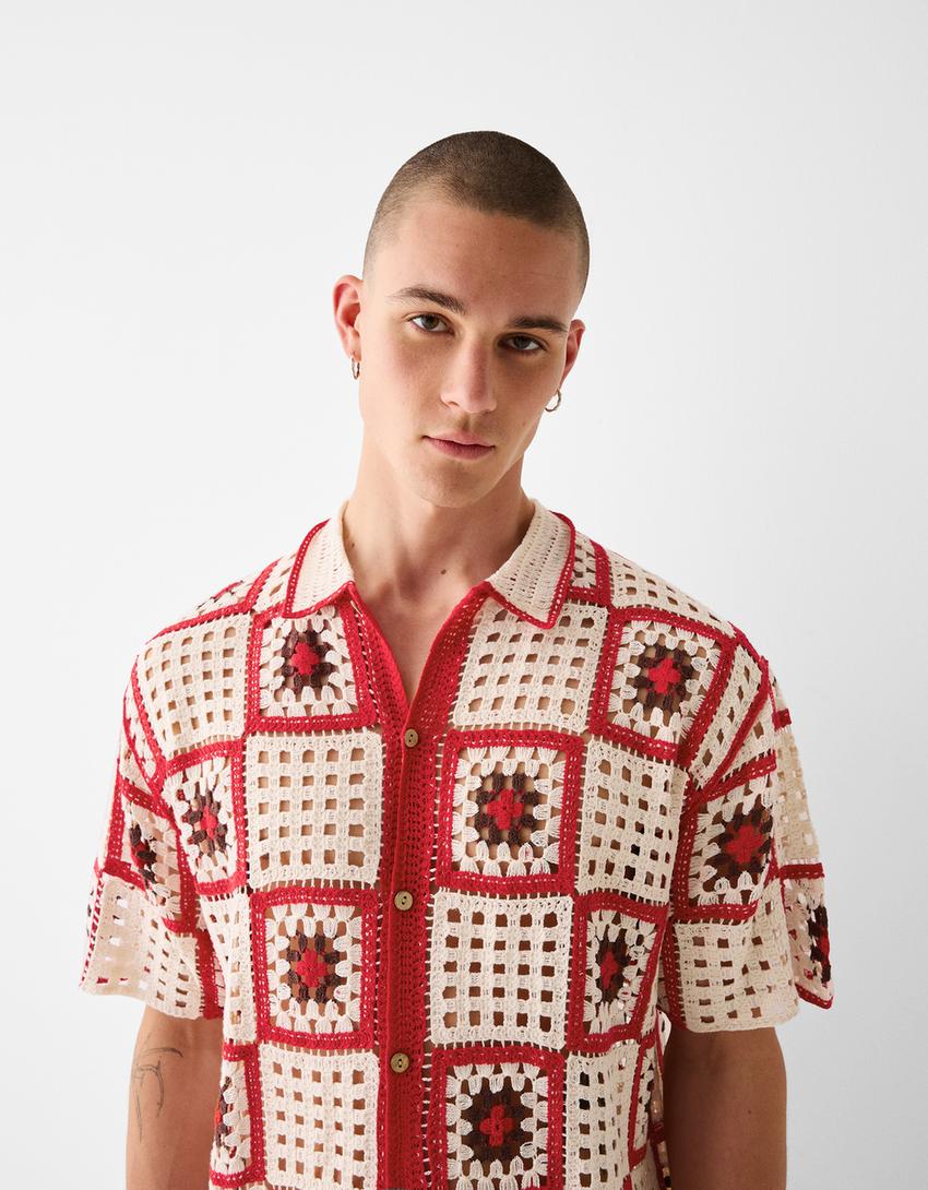 Chemise manches courtes crochet carreaux-Grenade-2