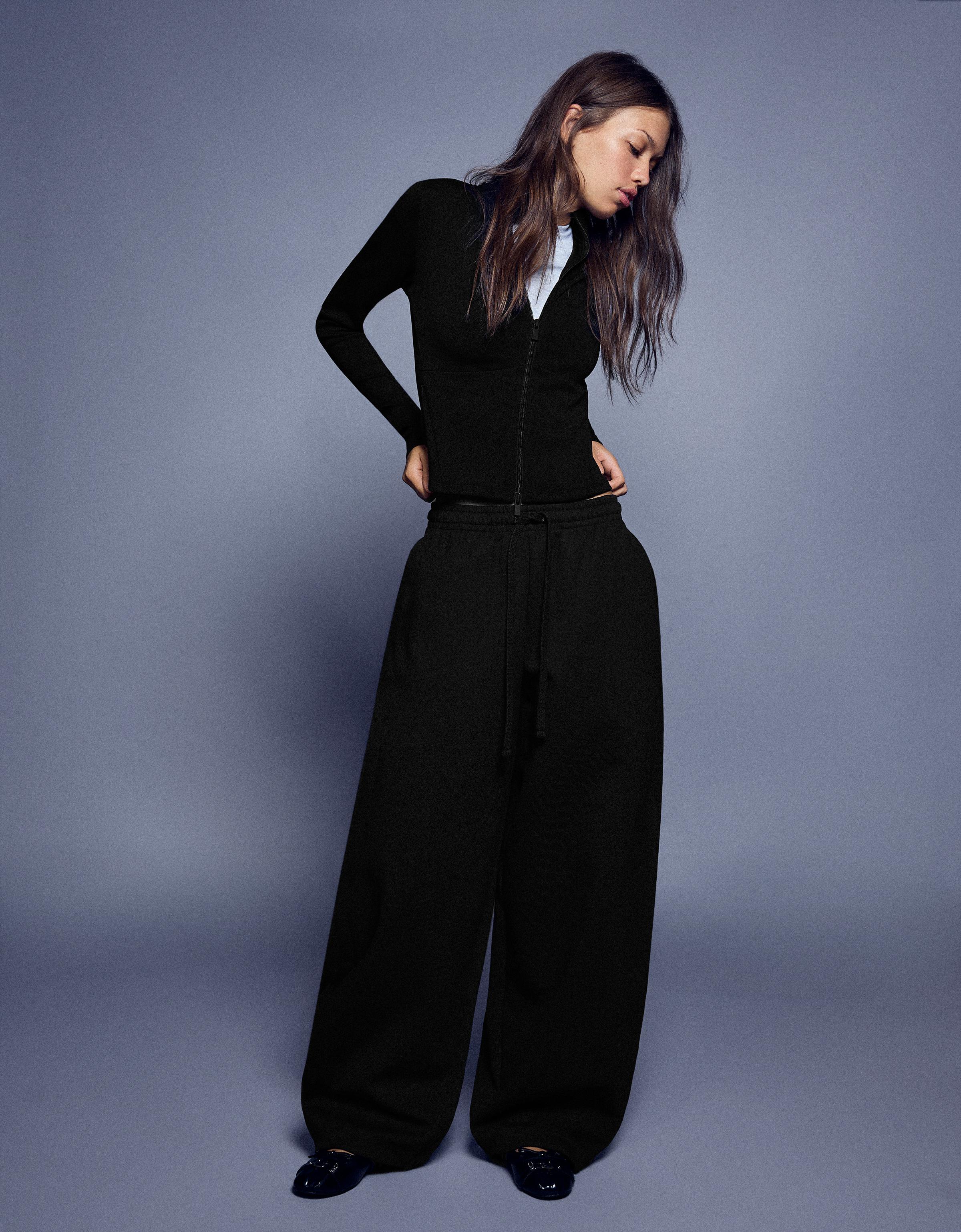 Bershka Barrel fit şardonlu pantolon, stoper detaylı görsel 6