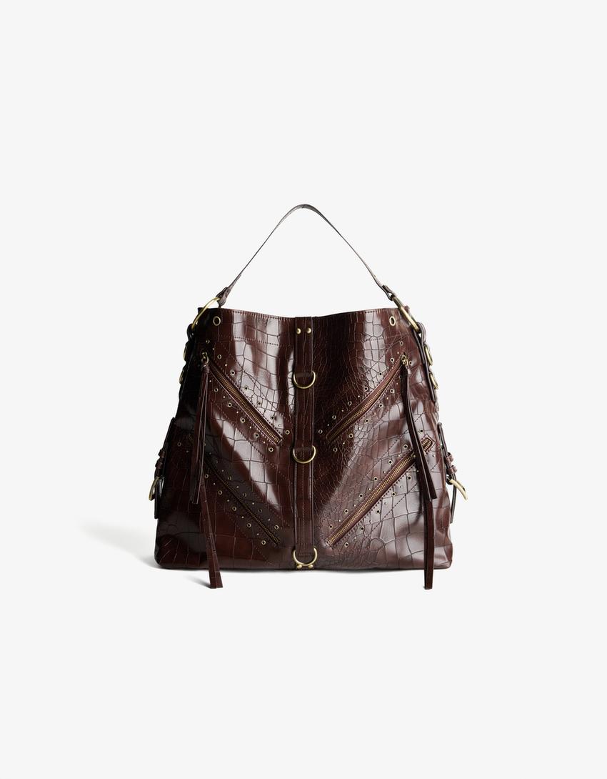 Sac maxi similicuir clous-Marron