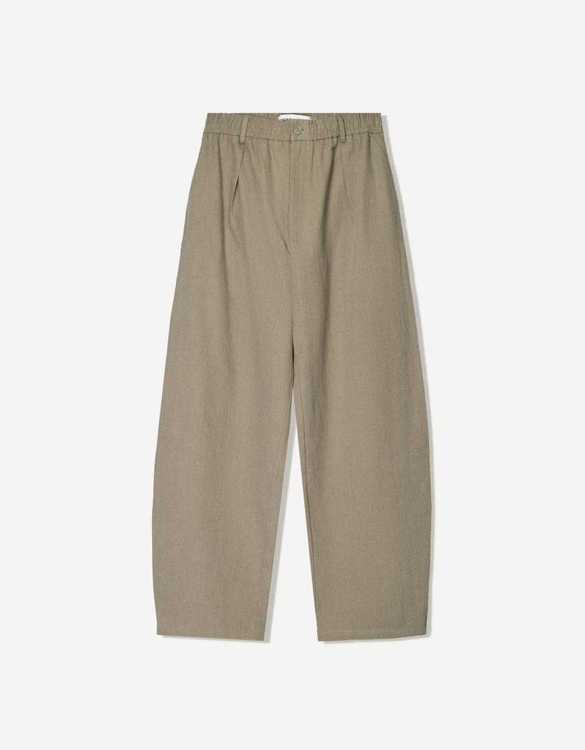 Linen blend tailored baggy pants
