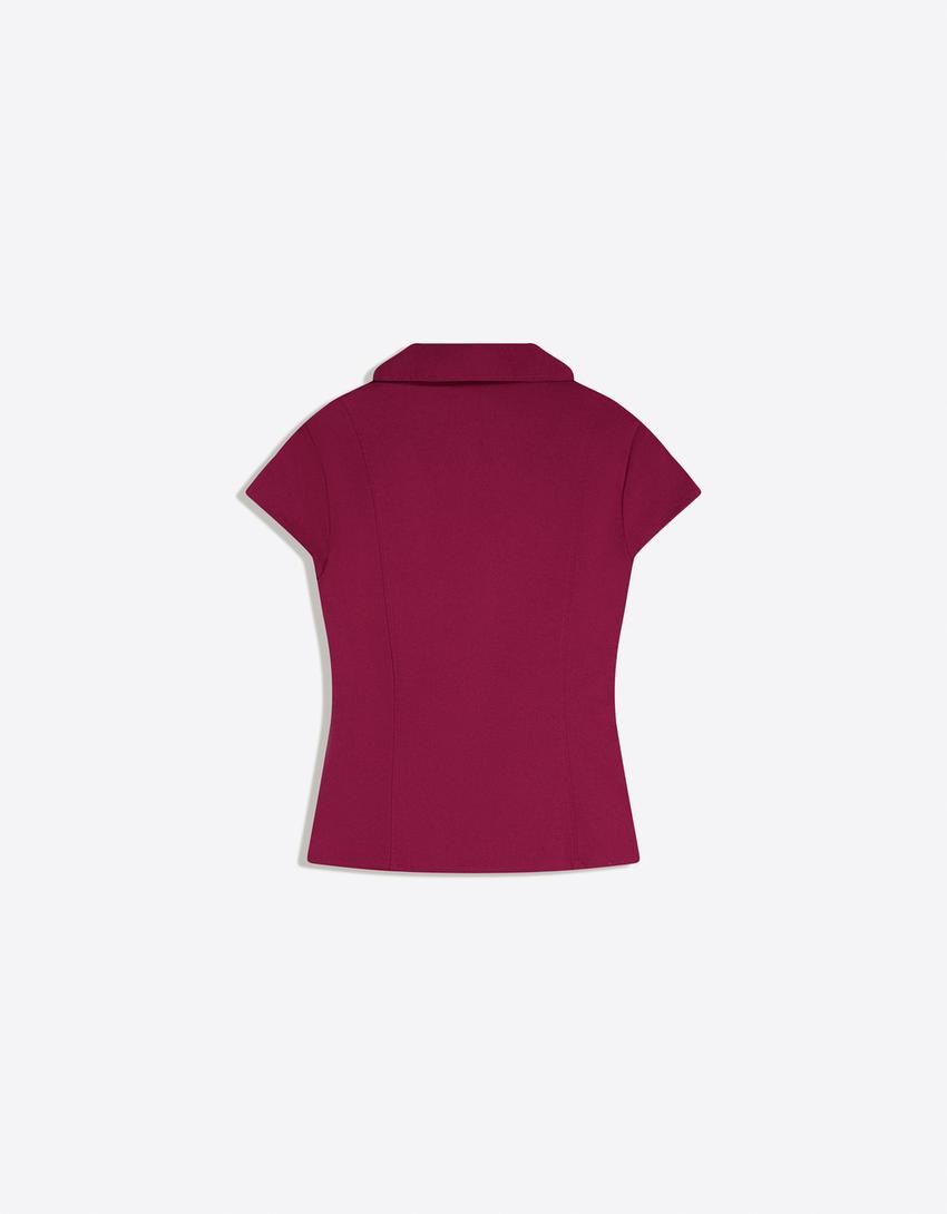 Short sleeve zip shirt-Maroon
