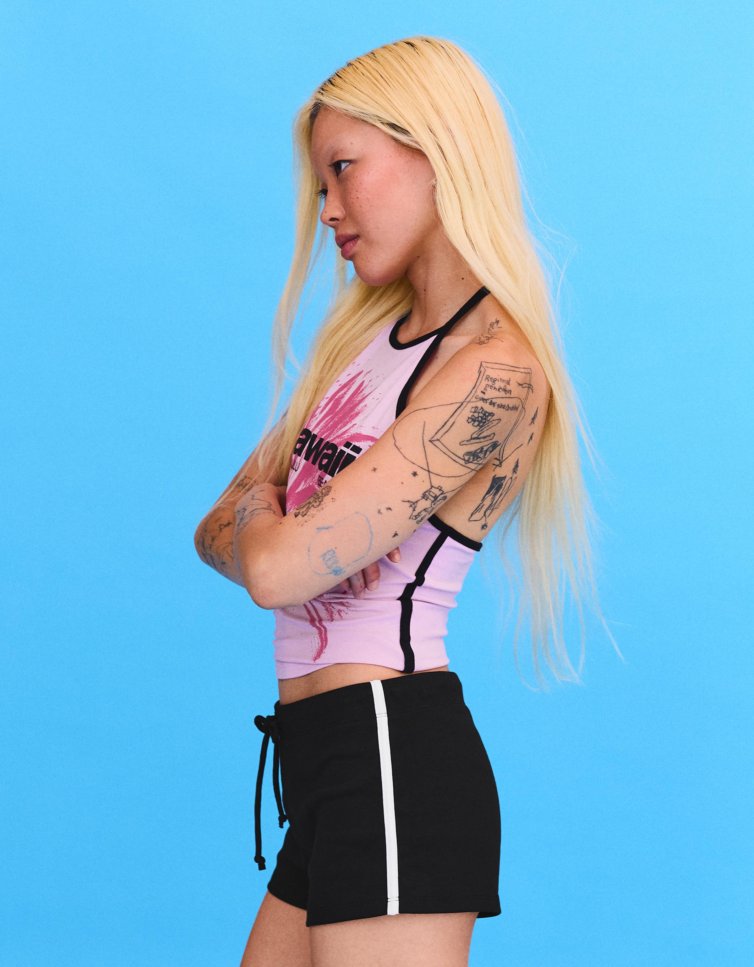 Mini shorts with side stripes — Black