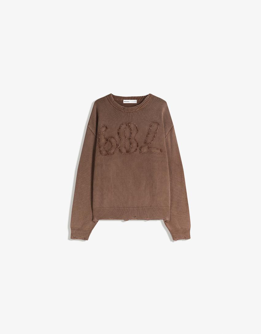 Pull écusson-Marron