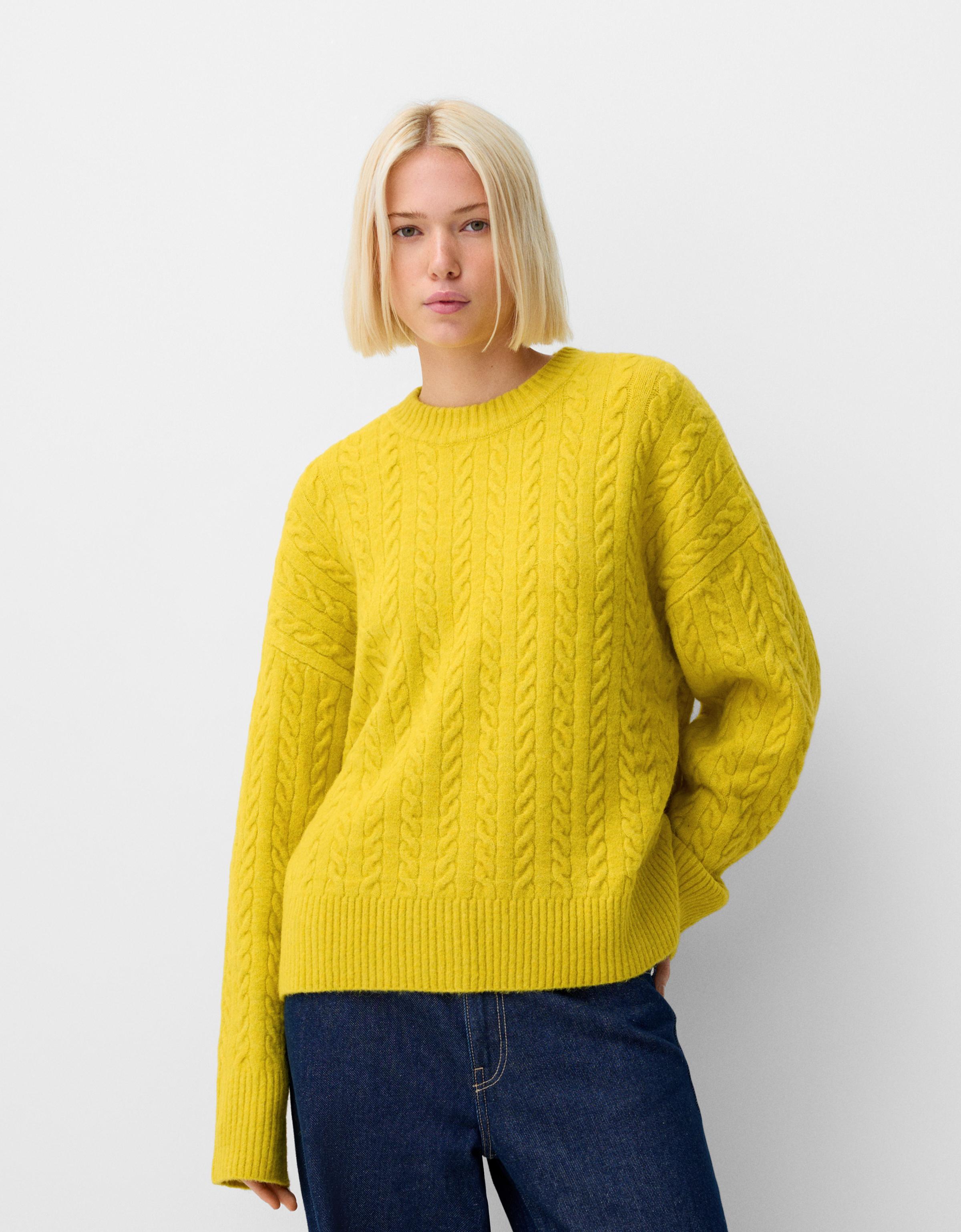 Bershka Oversize-Pullover Mit Flechtmuster Damen Xs Limone