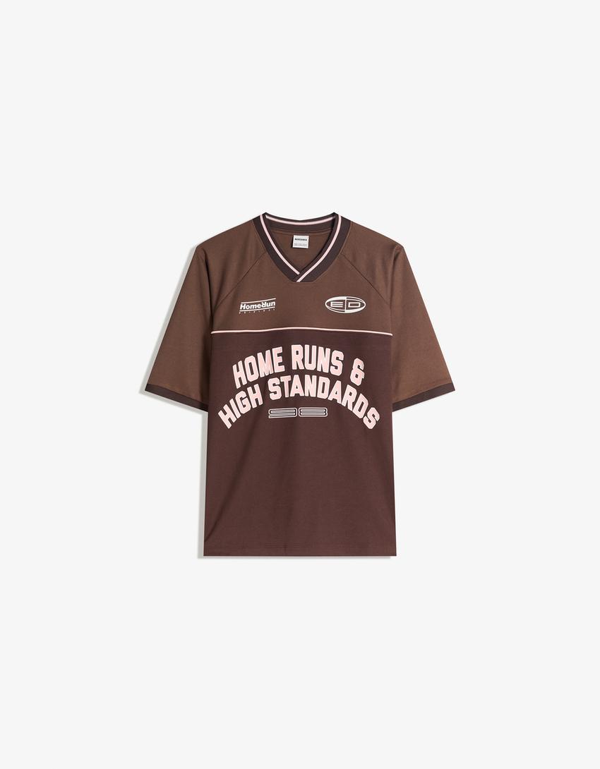 Camiseta manga corta mesh print-Marrón