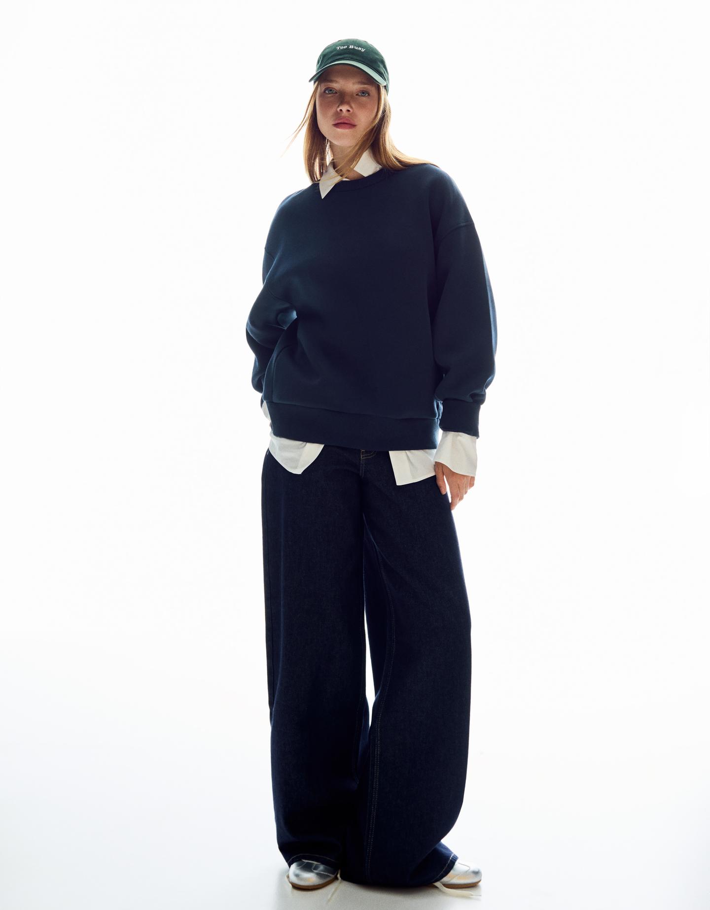 Bershka bluza oversize z kieszeniami granatowy
