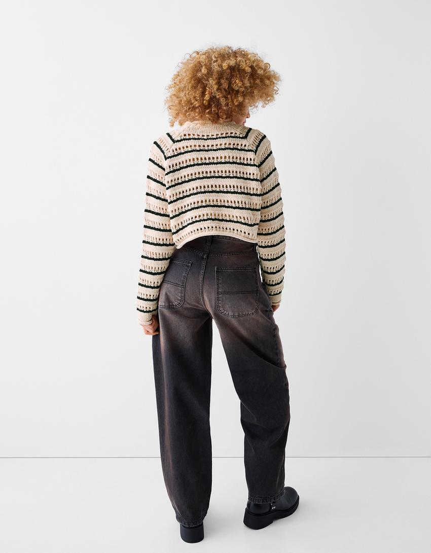 سويتر بحياكة مفتوحة من الشينيل-أسود-2