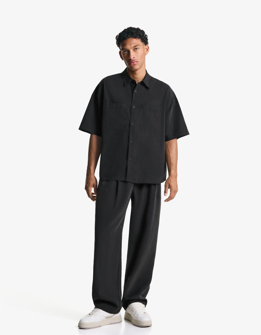 Chemise à manches courtes Boxy fit-Noir-3