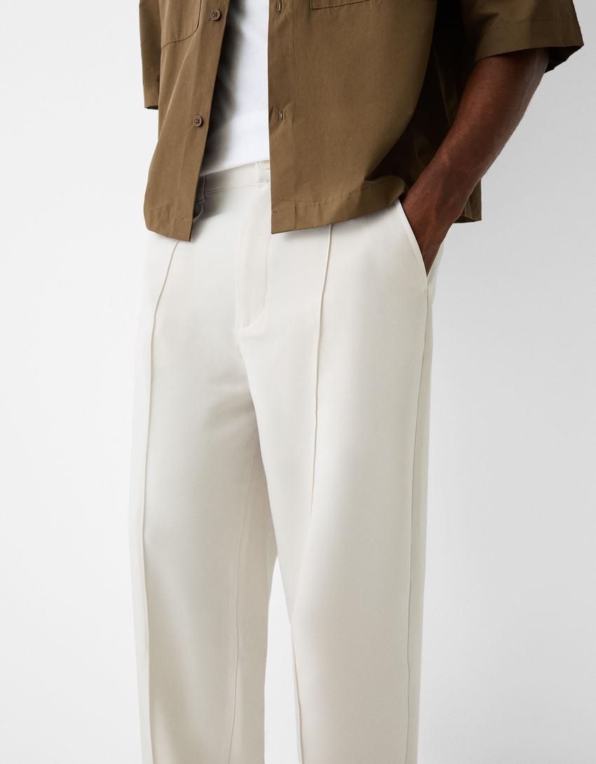 Calças tailored fit baggy-Areia-3