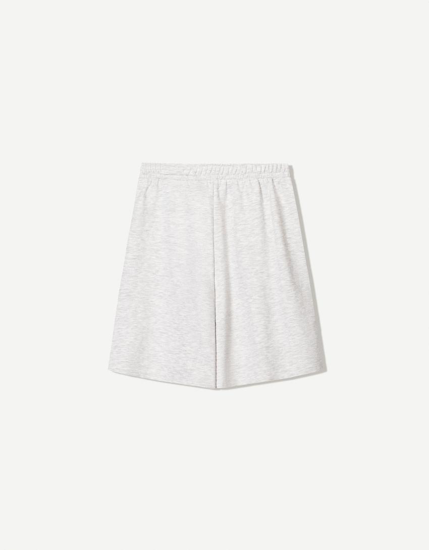 Plush Bermuda shorts with embroidery-Grey