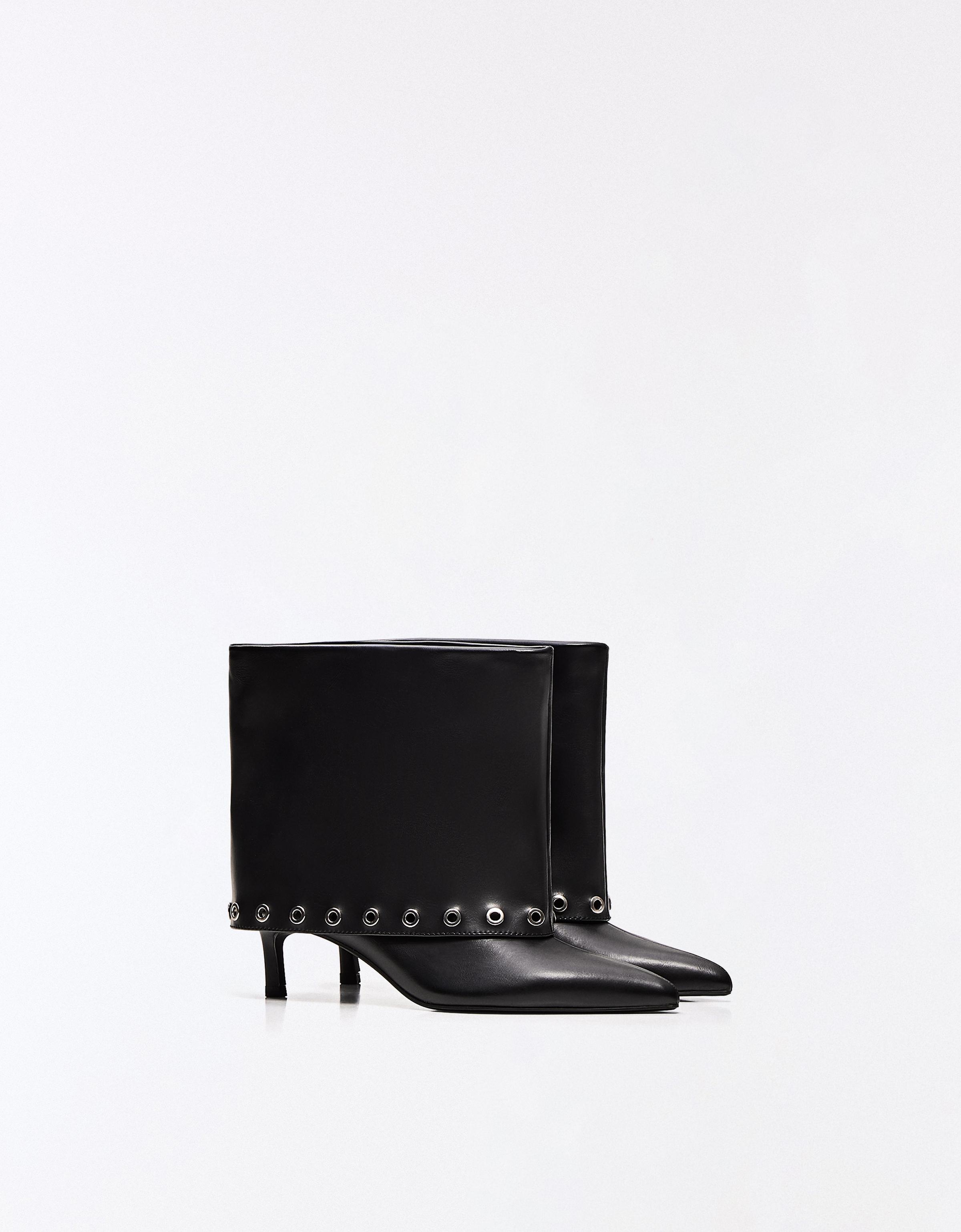 STUDDED TROUSER HEEL ANKLE BOOTS — BLACK