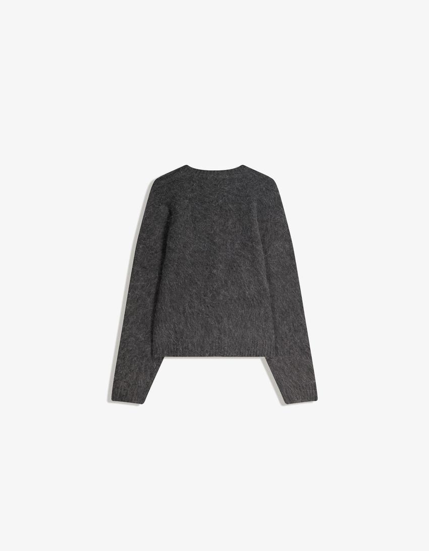 Pullover mit Kunstfell-Dunkelgrau