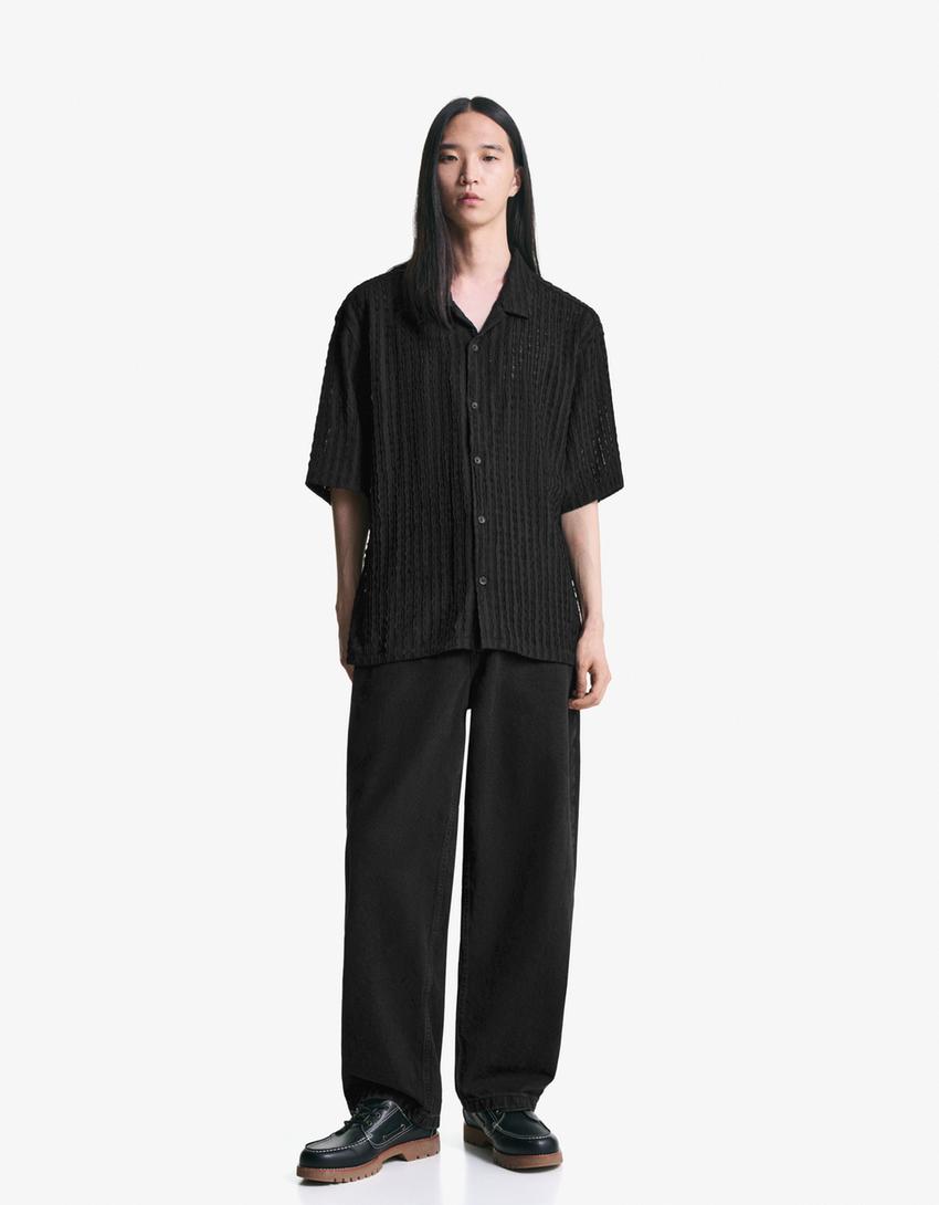 Chemise à manches courtes rustique-Noir-2