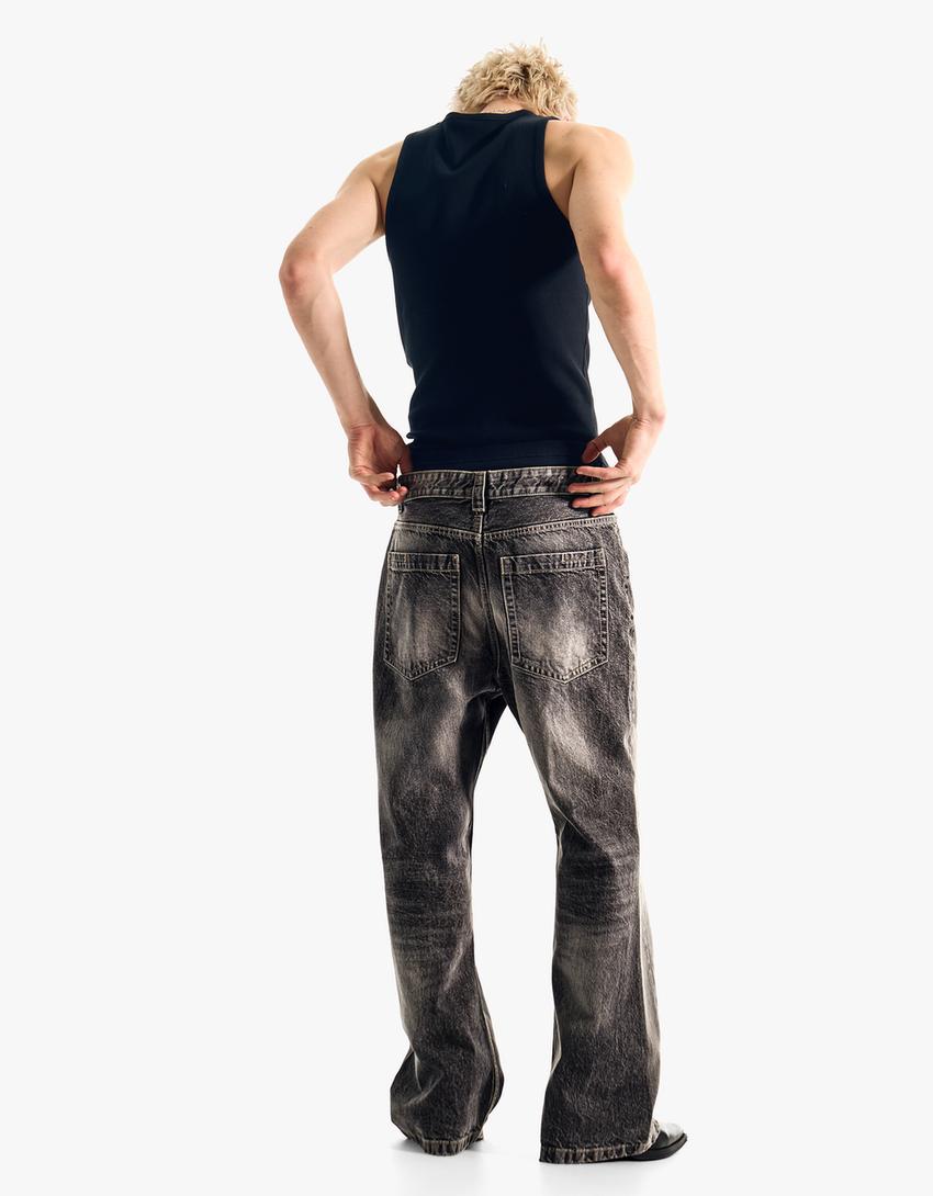 Baggy flared jeans-Dark grey