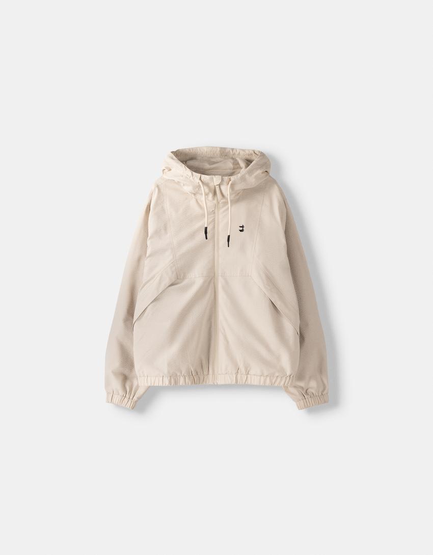 Casaco capuz efeito enrugado-Areia-4