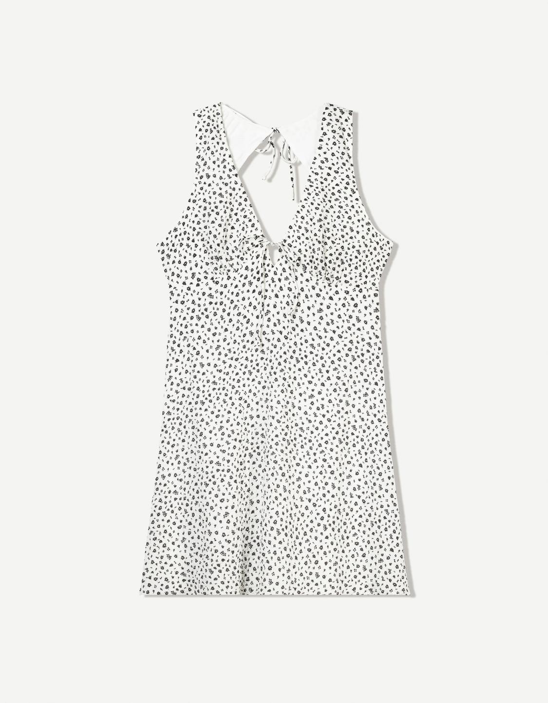 Printed waffle-knit mini dress