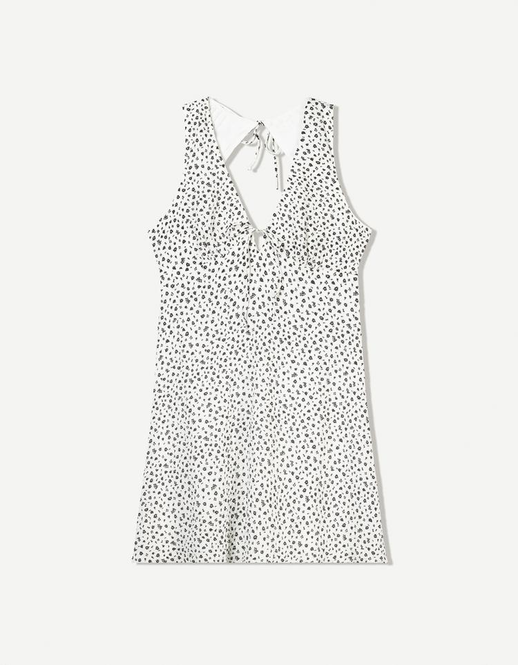 Printed waffle-knit mini dress