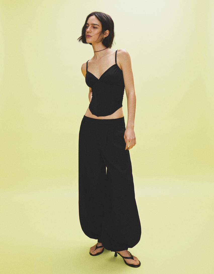 Ruched corset top-Black