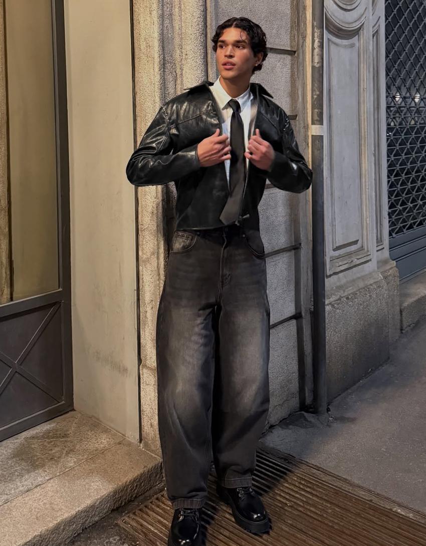 Blouson similicuir à clous-Noir