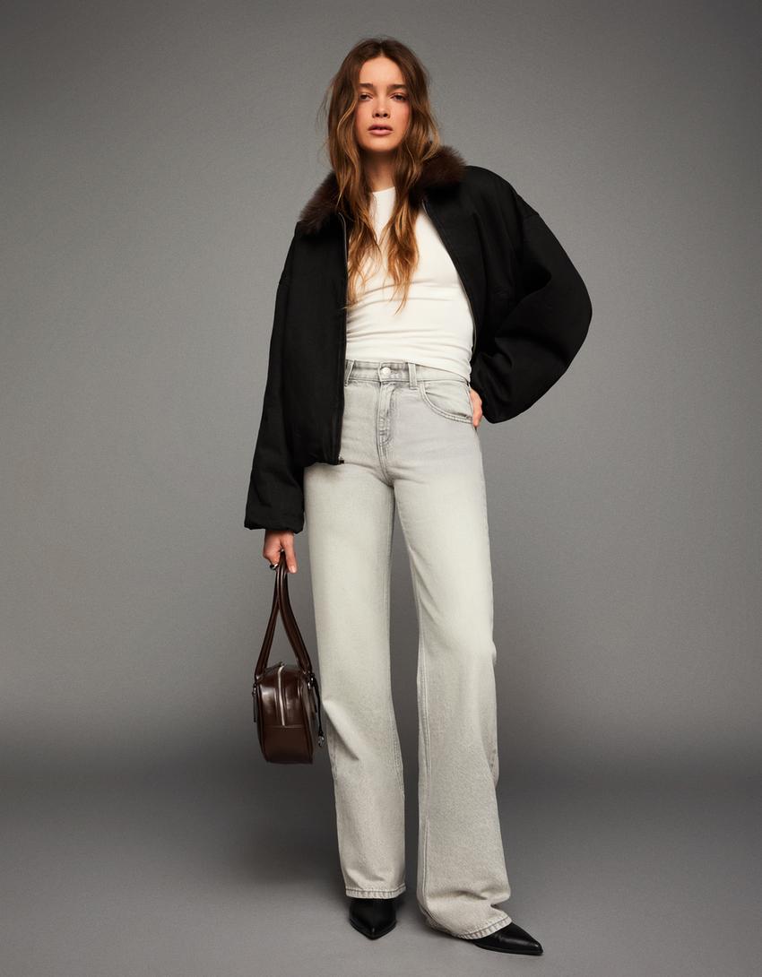 Jeans wide leg straight fit-Gris foncé