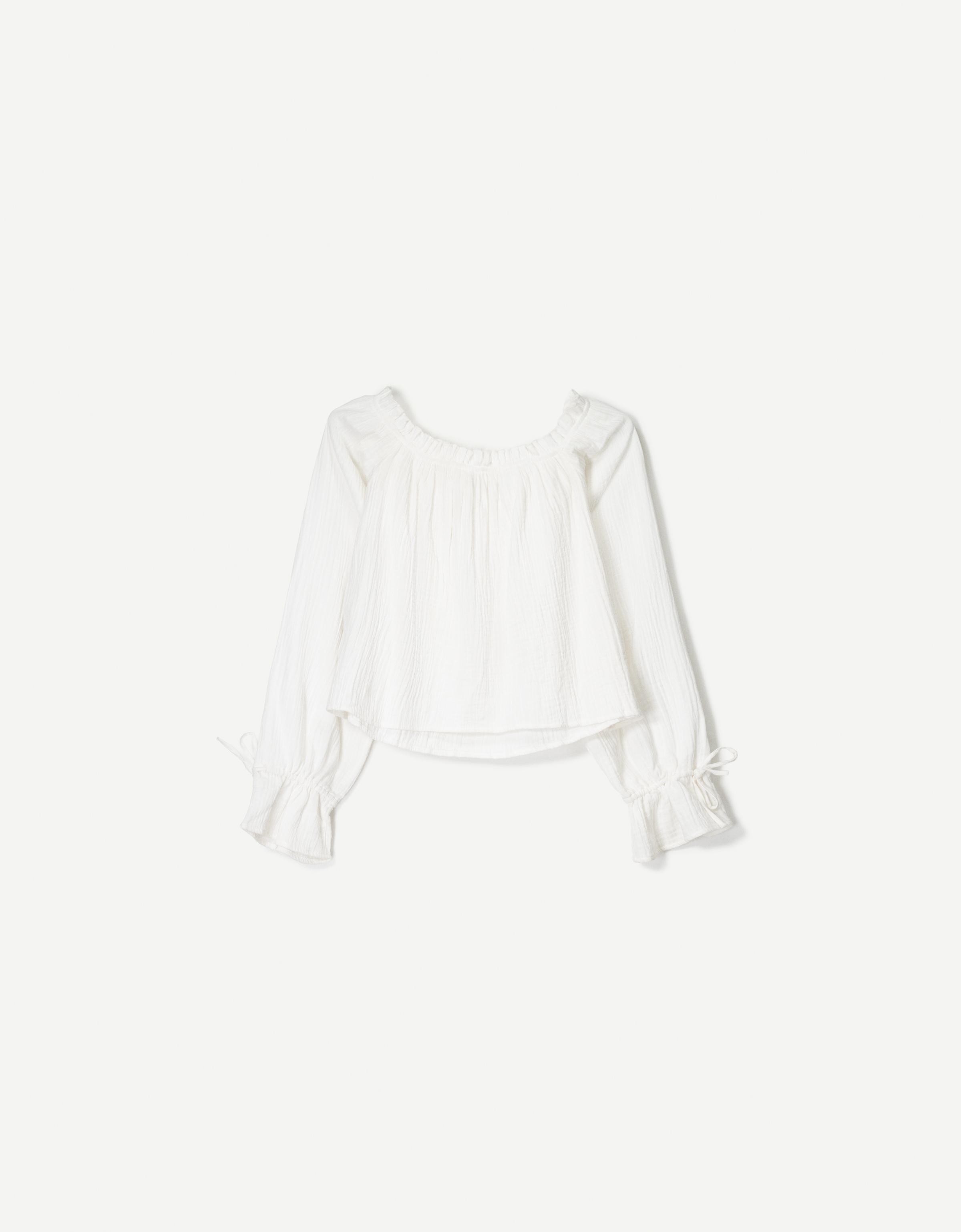 Off-the-shoulder blouse with bow - Tees and Tops - BSK Teen