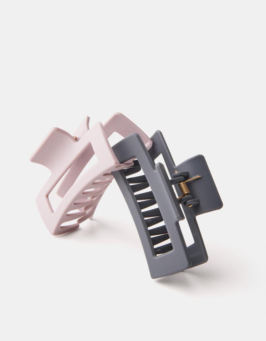 2'li dikdörtgen saç tokası seti-Mor-4