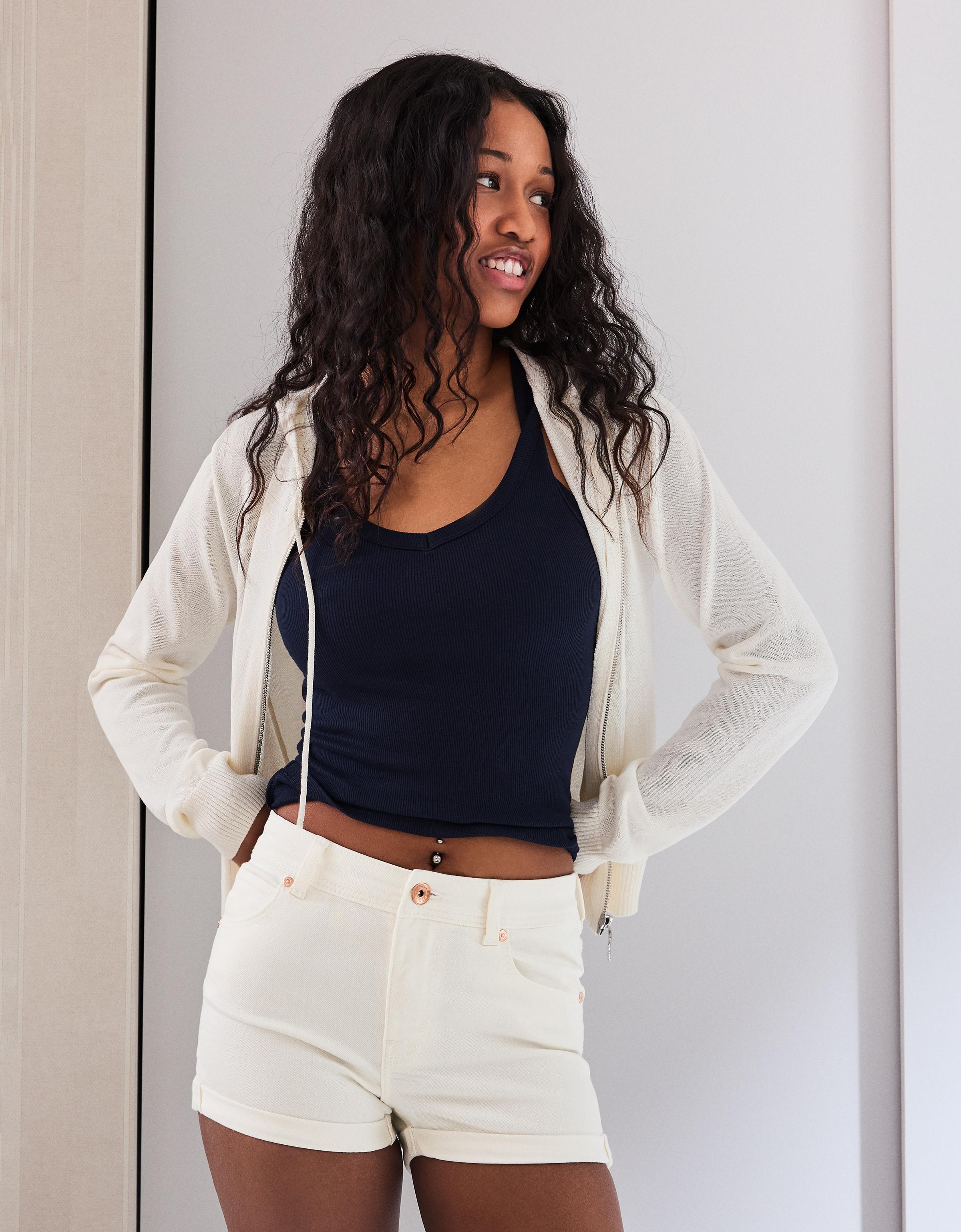 Roll-up denim shorts