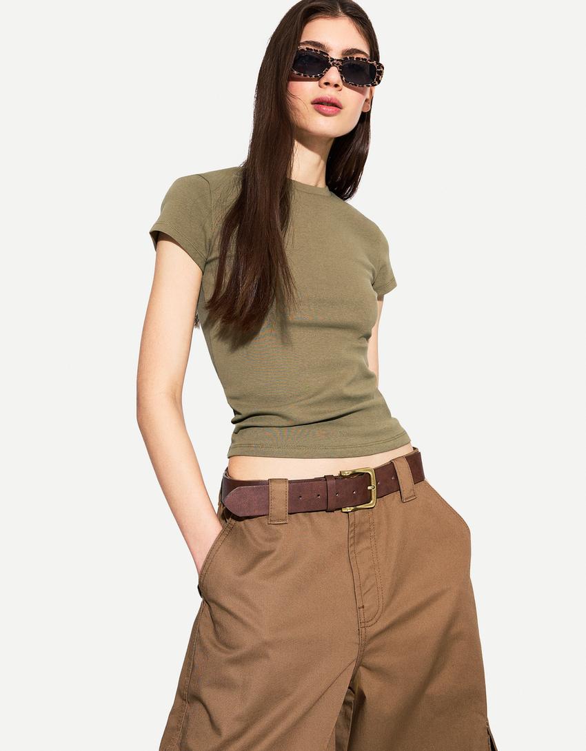 Short sleeve crew neck T-shirt-Khaki