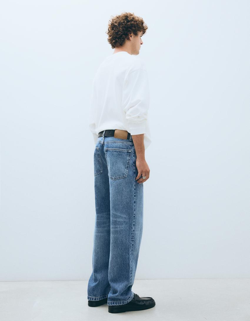 Straight-Jeans mit weitem Bein-Ausgewaschenes Blau