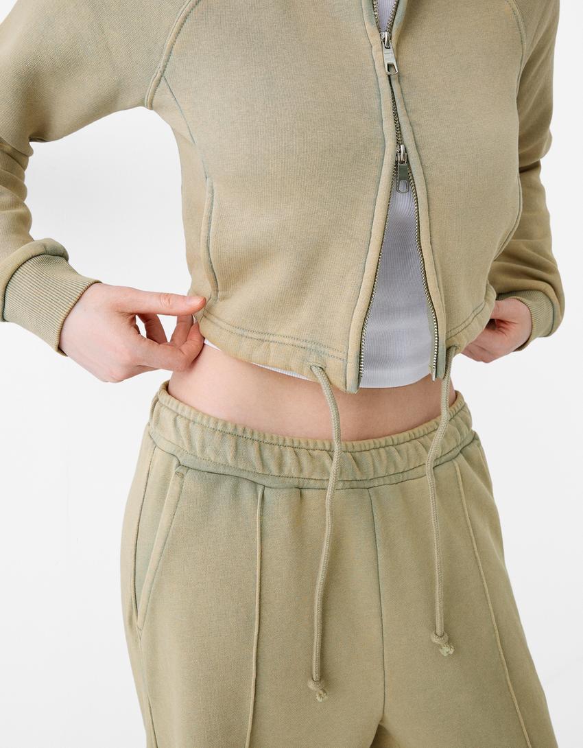 Sweat capuche zippé-Kaki-2