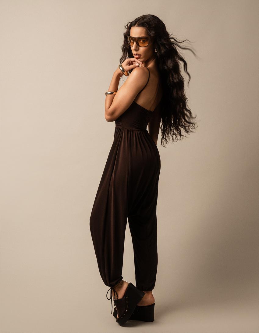 Strappy sarouel jumpsuit-Brown