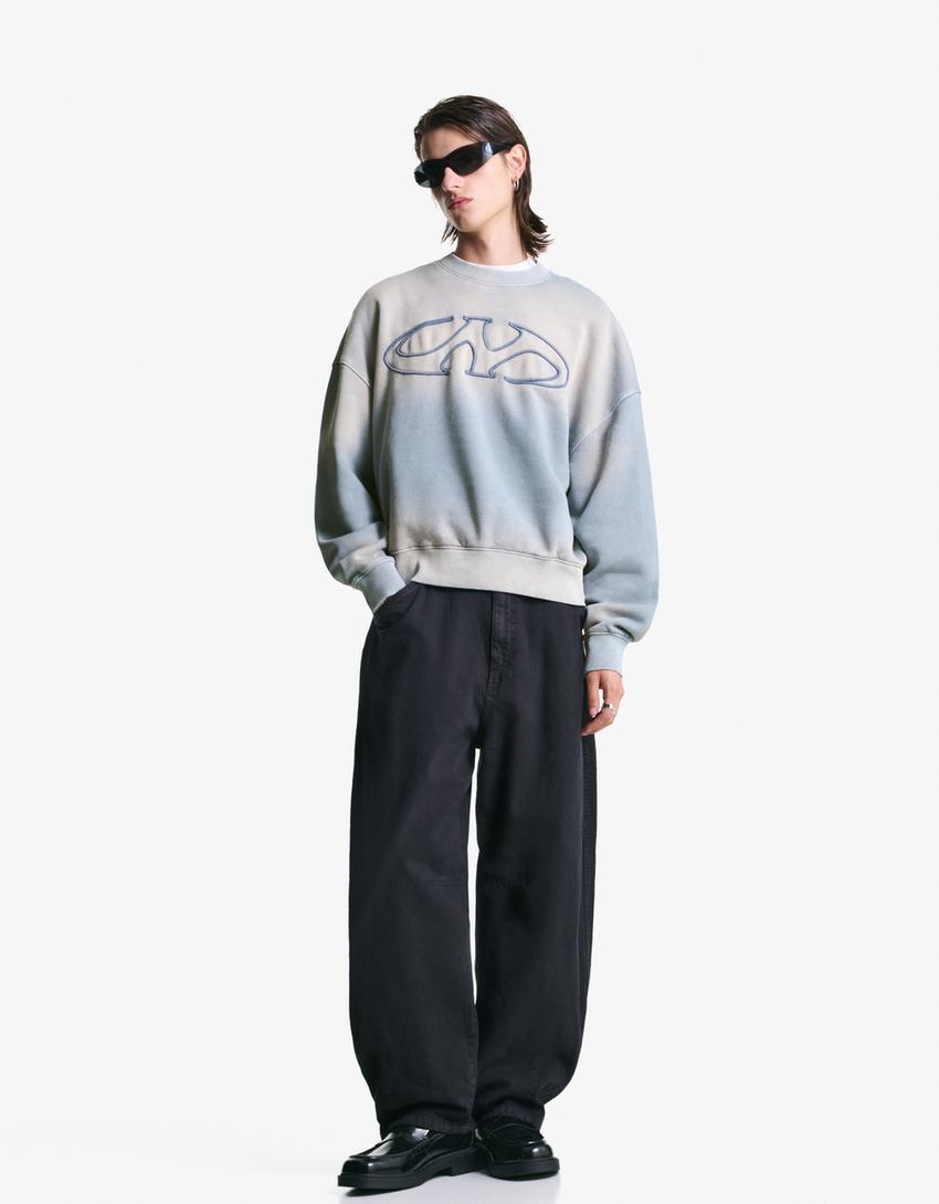 Sudadera oversize efecto lavado-Azul Claro