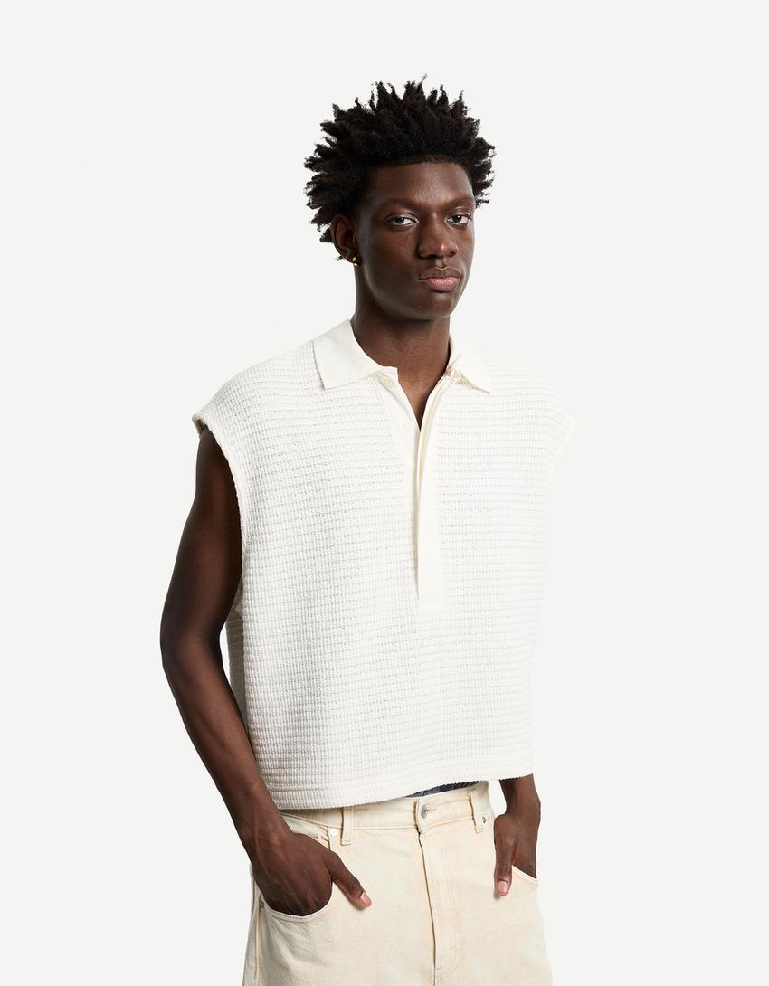 Polo collar vest-Off white-0