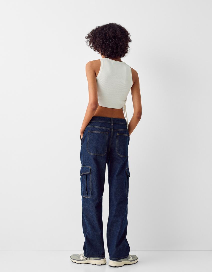 بنطال جينز كارغو بقصّة مستقيمة-أزرق-2