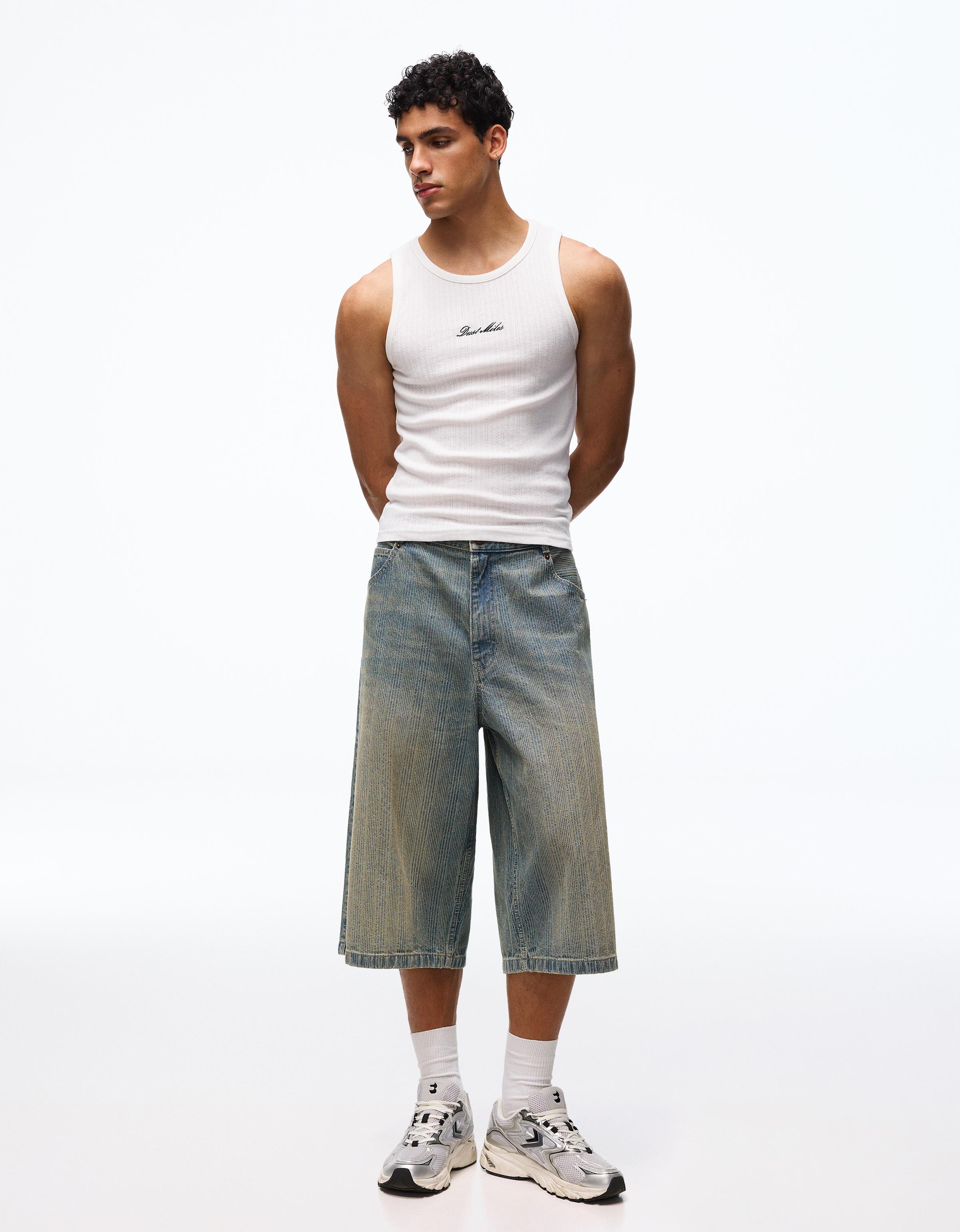 Super baggy denim Bermuda shorts — Light blue
