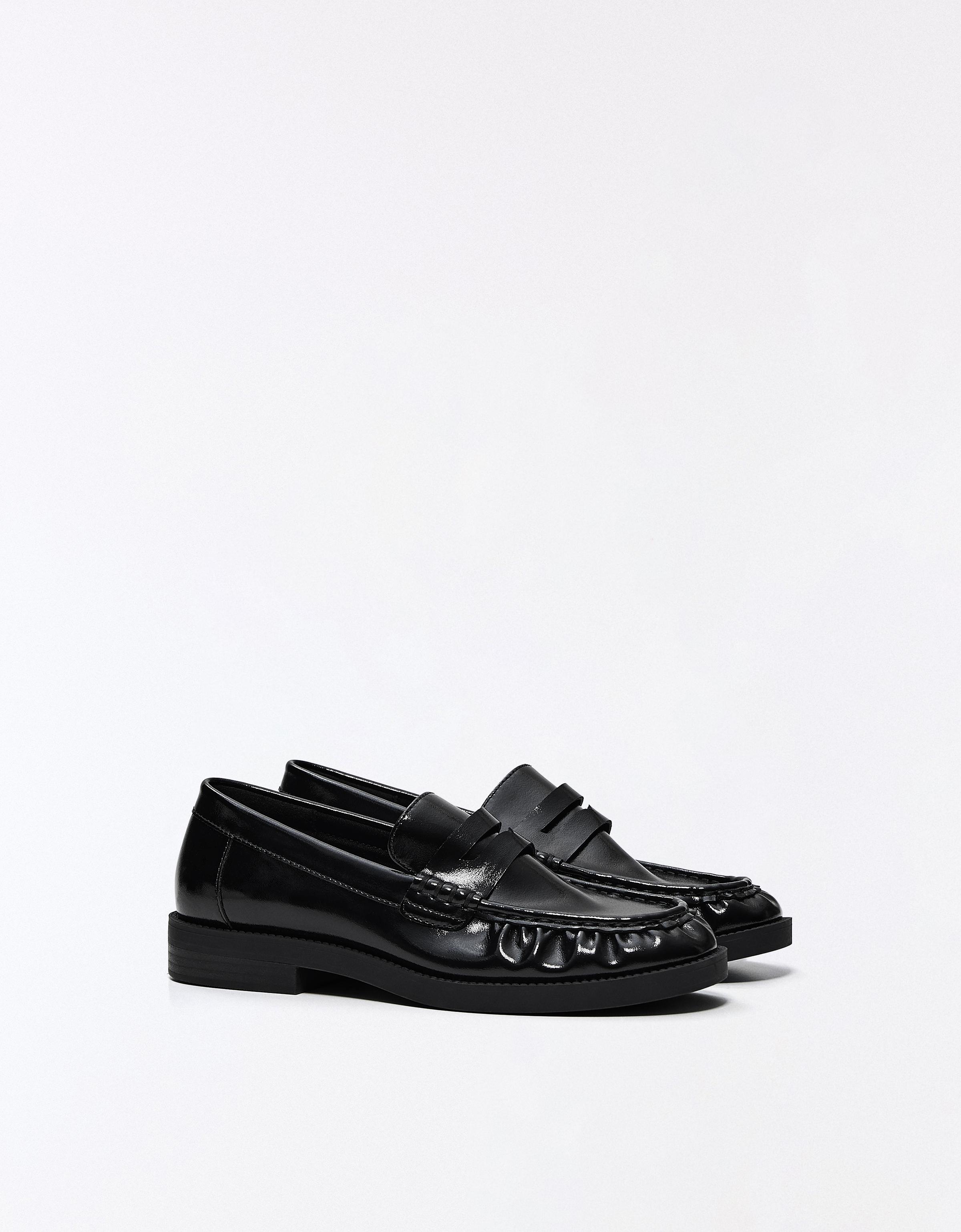 Bershka Mocasín Fruncido Mujer Negro