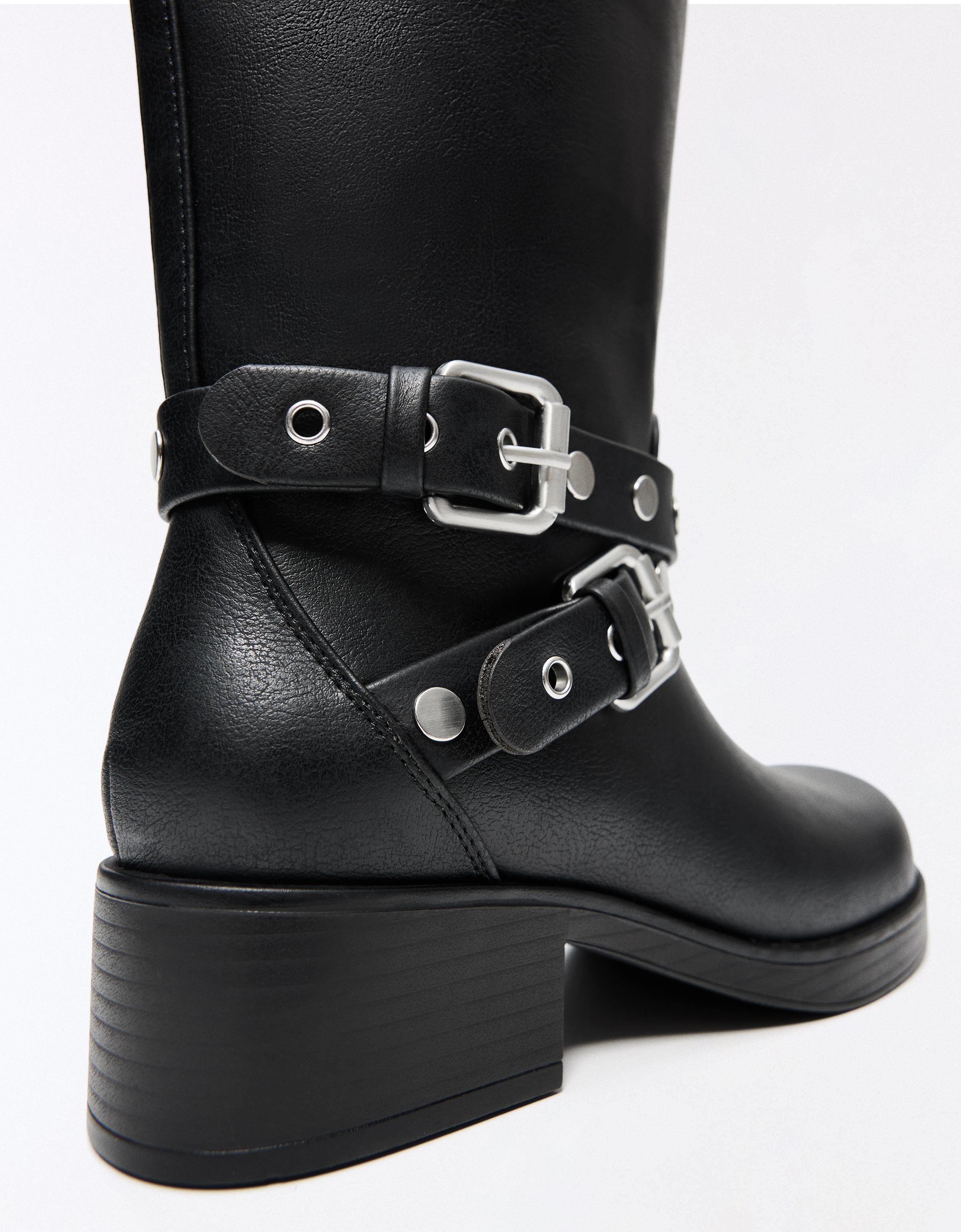 Studded biker boots — BLACK