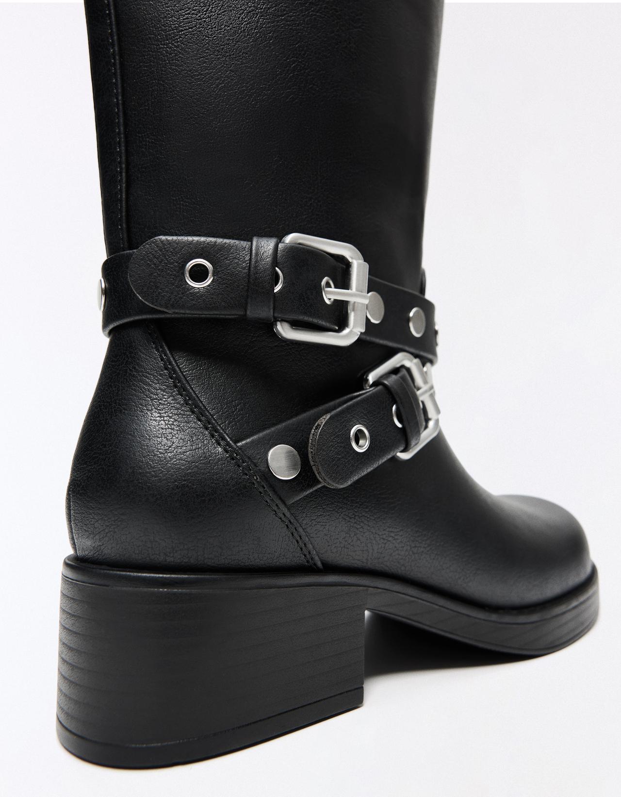 Studded biker boots — BLACK