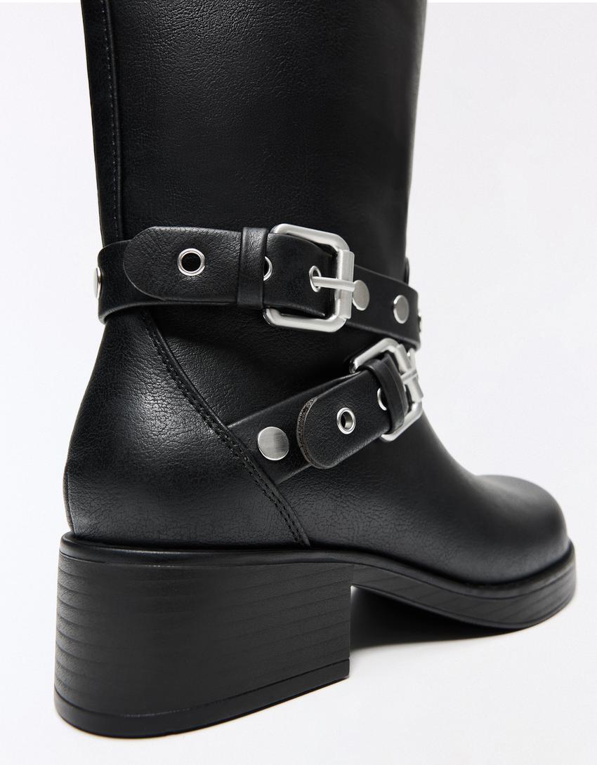 Stivali biker con borchie-Nero