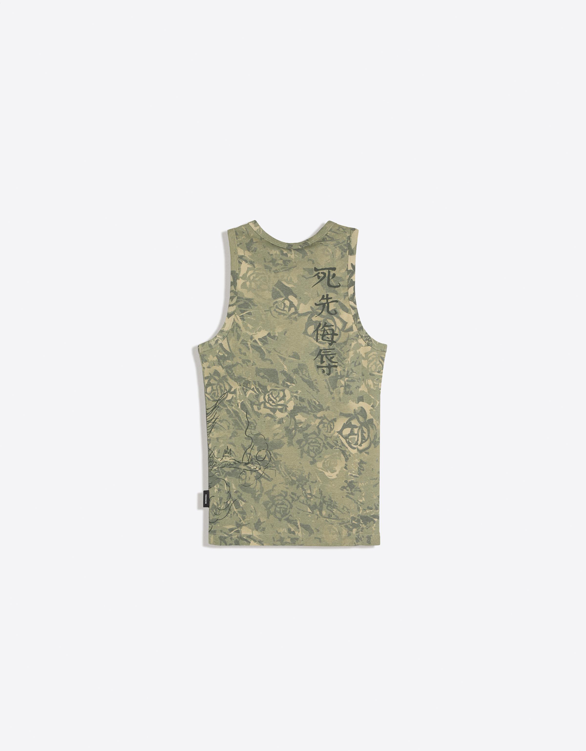 ED HARDY X BERSHKA print vest top — Khaki