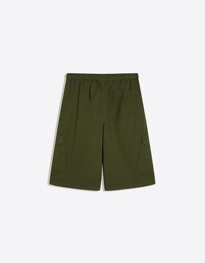 Bermuda cargo taille élastique-Kaki