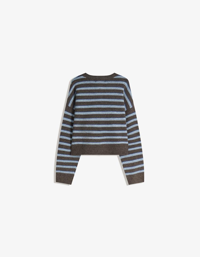 Gilet à boutons rayé-Marron