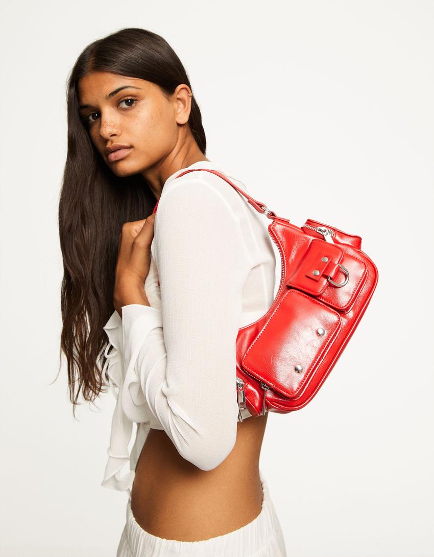 Multi-pocket shoulder bag-Red