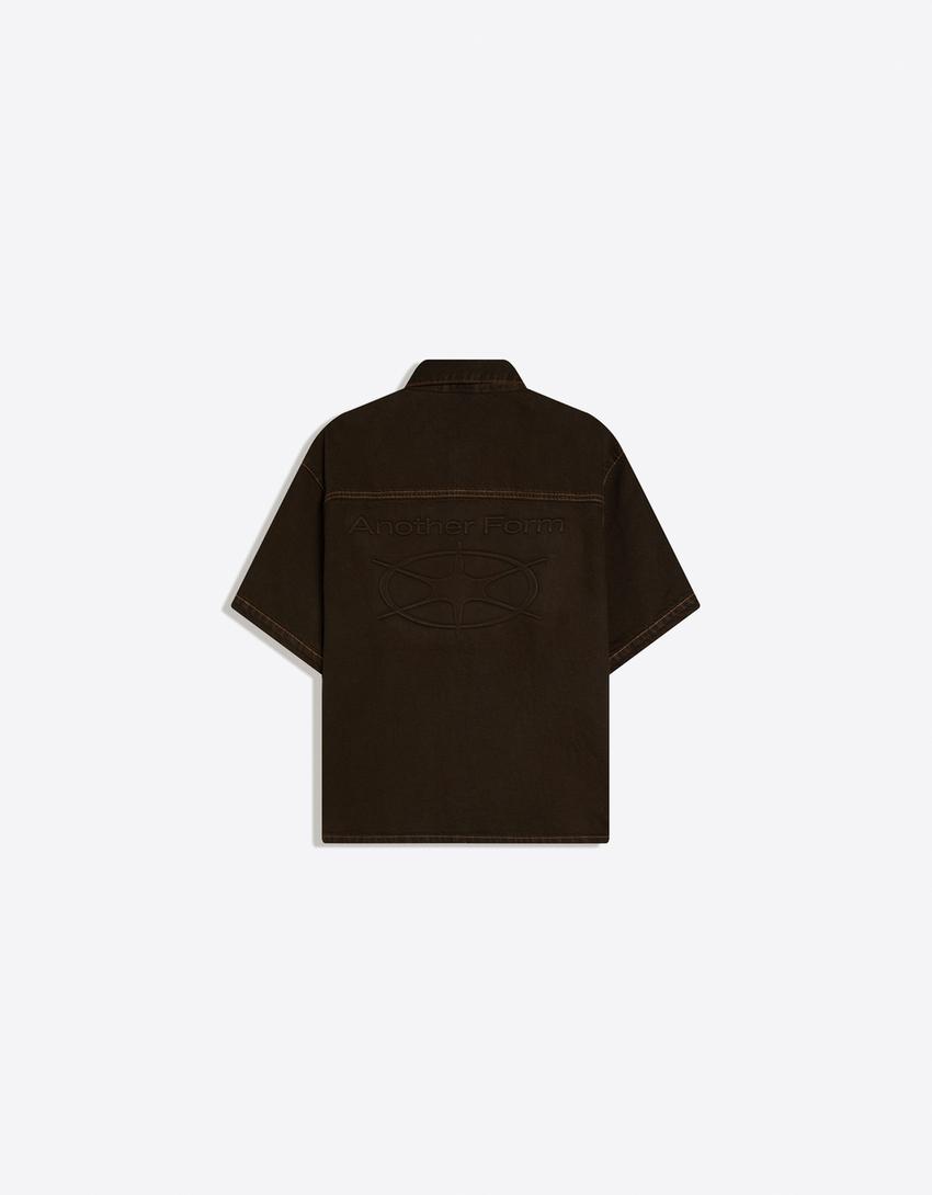 Embroidered boxy fit shirt-Brown