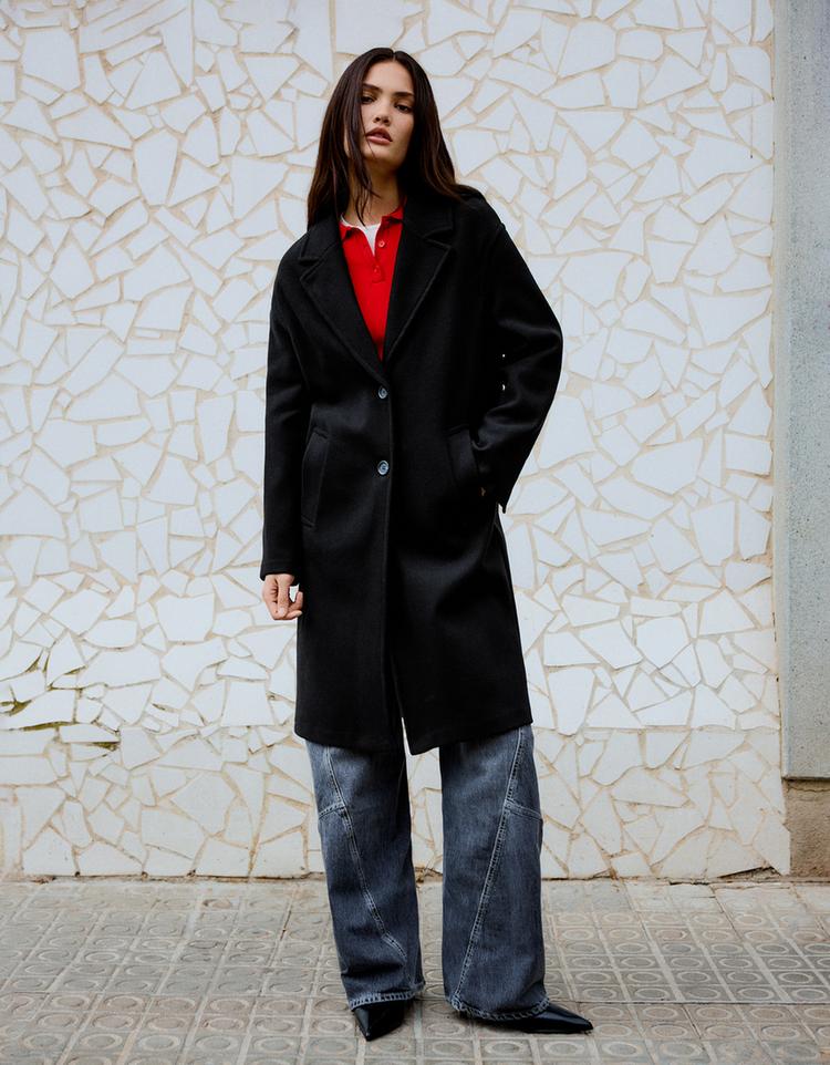 Soft-touch long coat — Black