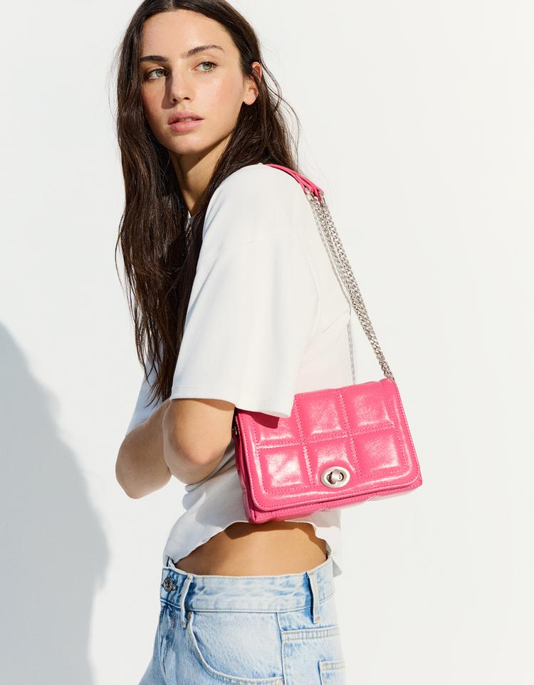 Kapitone mini suni deri çanta